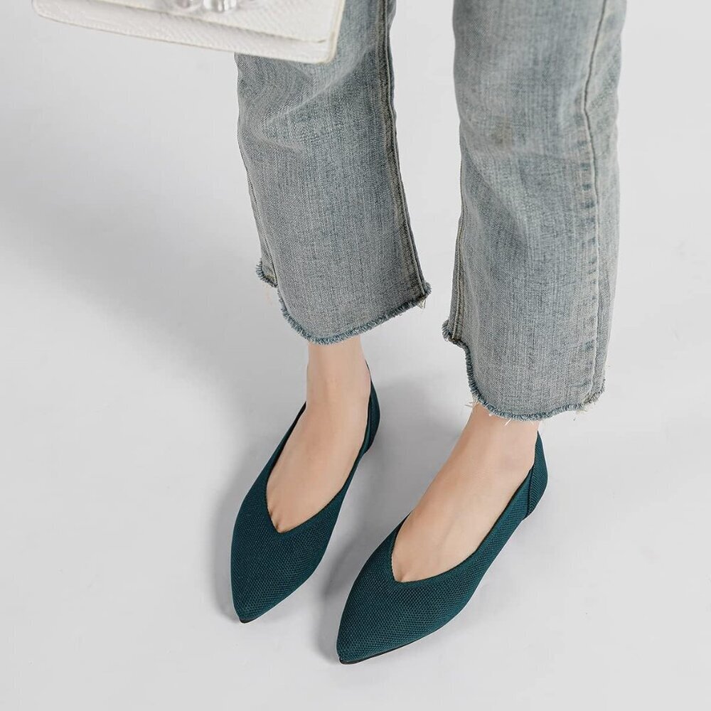Women Pointed Toe Ballet Green Flat Comfortable Casual Dressy Work Office Shoes - Picture 5 of 6